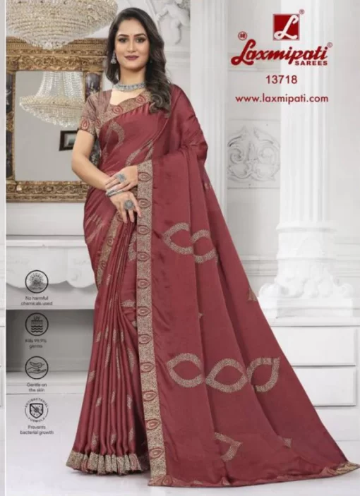 Laxmipati Narpakhi 13718 Maroon Silk Chiffon Saree