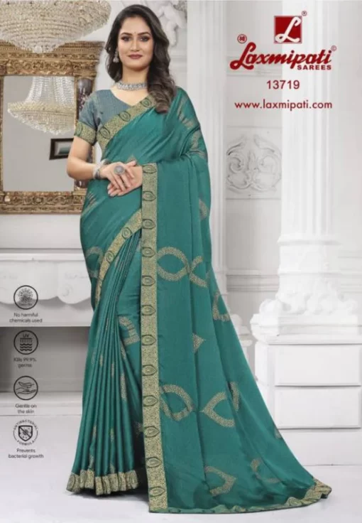 Laxmipati Narpakhi 13719 Blue Silk Chiffon Saree