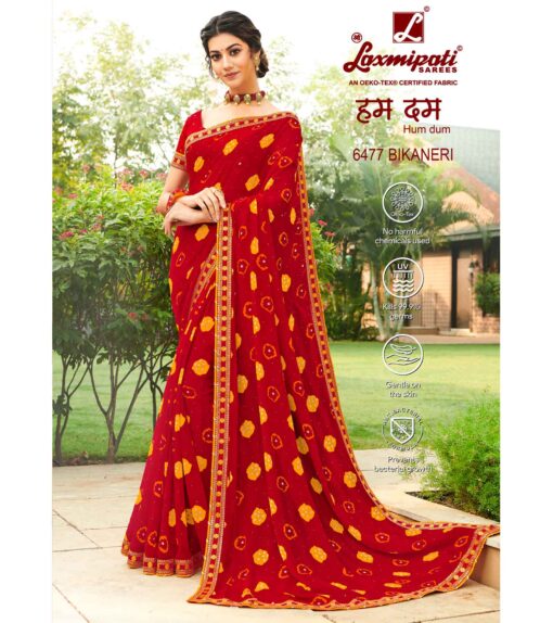 Laxmipati 6477 Bikaneri Chiffon Red Saree