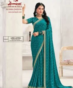 Laxmipati Chameli N-2488 Blue Metallic Chiffon Saree