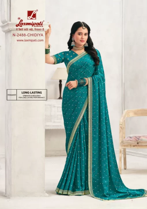 Laxmipati Chameli N-2488 Blue Metallic Chiffon Saree