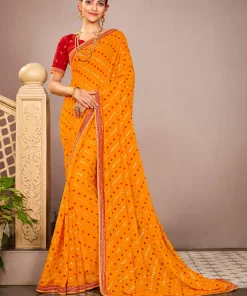 Laxmipati Mangla N-2242 Chiffon Mustard Saree