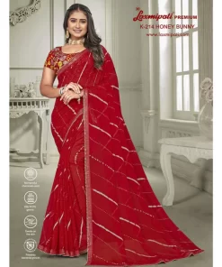 Laxmipati Honey Bunny K-214 Red Sparkle Chiffon Saree