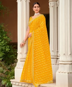 Laxmipati Gud_Chini N-2233 Organza Yellow Saree