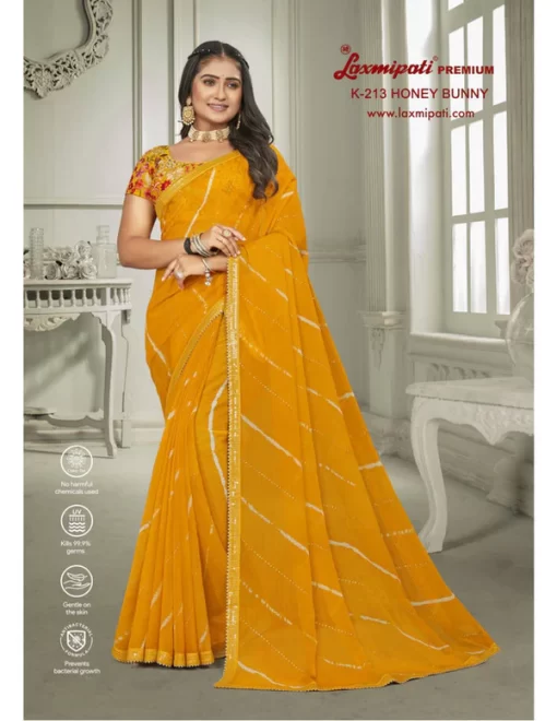 Laxmipati Honey Bunny K-213 Yellow Sparkle Chiffon Saree