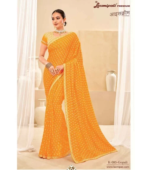 Laxmipati Ice-Cream K-085 Orange Georgette Saree