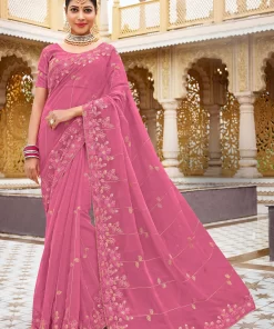 Laxmipati Malmal N-2220 Organza Pink Saree