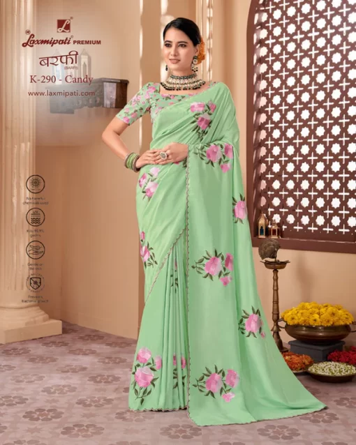 Laxmipati Barfi K-290 Green Raw Silk Saree