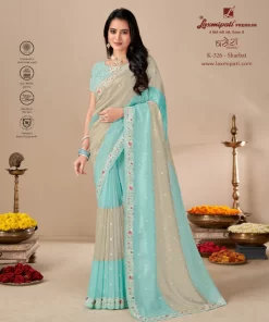 Laxmipati Basera K-326 Grey Tissue Organza Saree
