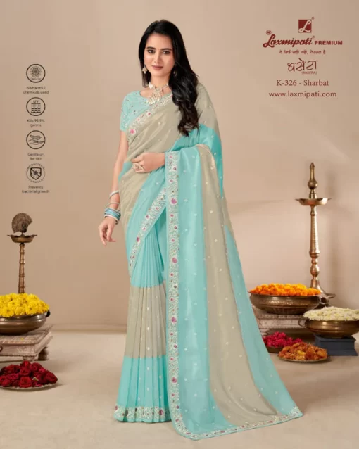 Laxmipati Basera K-326 Grey Tissue Organza Saree
