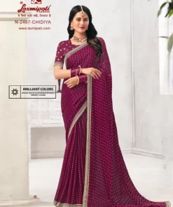 Laxmipati Chameli N-2487 Wine Metallic Chiffon Saree