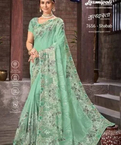 Laxmipati Guldasta 7656 Blue Organza Saree