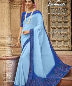Laxmipati Kesar-Pista S-1404 Blue Chiffon Saree