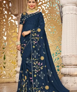 Laxmipati Malmal N-2221 Chiffon Blue Saree