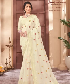 Laxmipati 9Color K-336 Organza Cream Saree