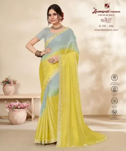 Laxmipati Basera K-332 Yellow Sparkle Chiffon Saree