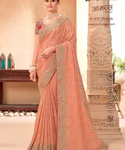 Sold out   Laxmipati Aamras K-033 Peach Tissue Silk Saree