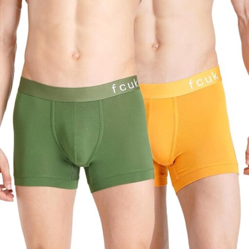 FCUK Siro Lenzing Micro-Modal Elastane GLO Park Royal,Men's Solid Trunks Pack of 2 Regular Fit