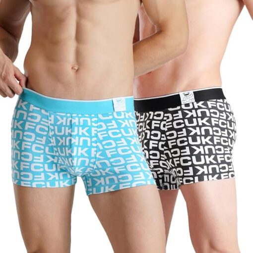 FCUK Cotton Elastane Flex Newbold, Men’s Printed Trunks Pack of 2 Regular Fit Typography