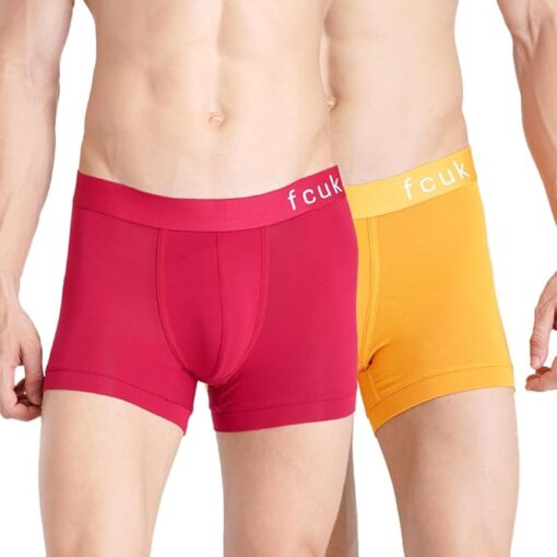 FCUK Siro Lenzing Micro-Modal Elastane GLO Park Royal,Men's Solid Trunks Pack of 2 Regular Fit