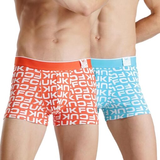 FCUK Cotton Elastane Flex Newbold, Men’s Printed Trunks Pack of 2 Regular Fit Typography