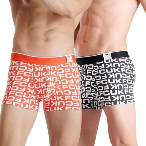 FCUK Cotton Elastane Flex Newbold, Men's Printed Trunks Pack of 2 Regular Fit Typography