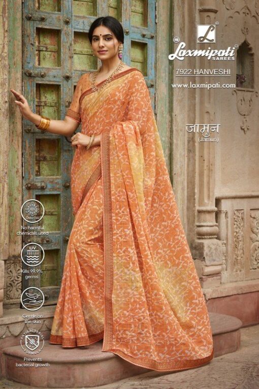 Laxmipati Jamun 7922 Orange Chiffon Saree