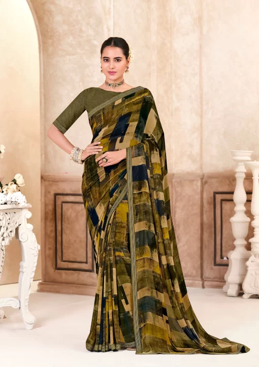 Laxmipati Kitkat 8531 Georgette Green Saree