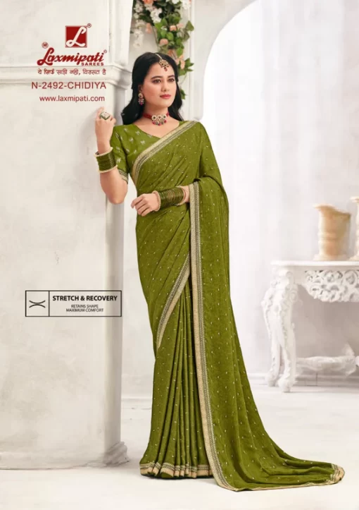 Laxmipati Chameli N-2492 Green Metallic Chiffon Saree