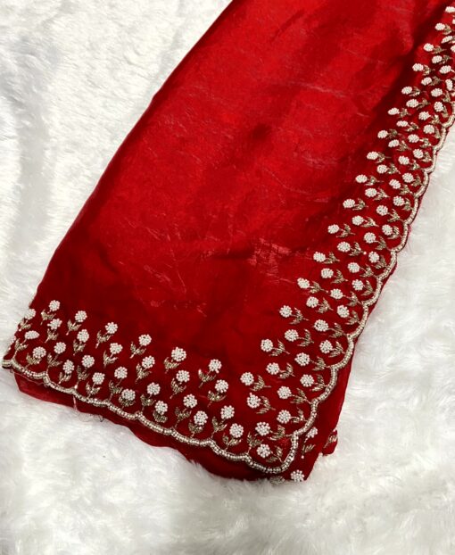 Tarahood Designer Hand Work and Party Wear Fendi Saree - Image 6