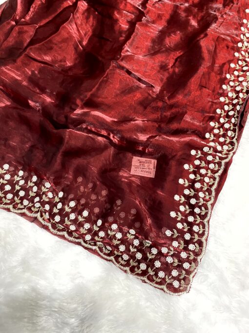 Tarahood Designer Hand Work and Party Wear Fendi Saree - Image 19