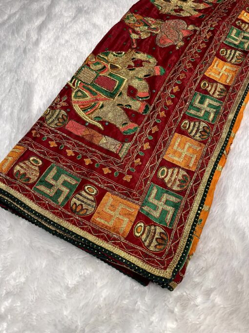 Rajwadi Designer Bhandhej Saree With Handwork - Image 5
