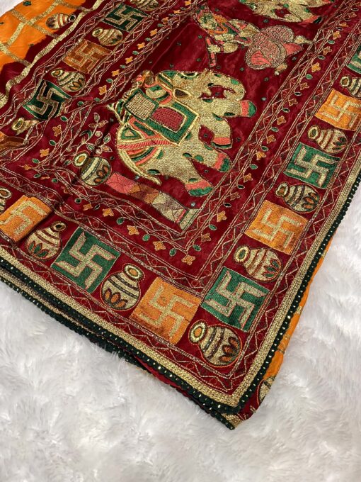 Rajwadi Designer Bhandhej Saree With Handwork - Image 6