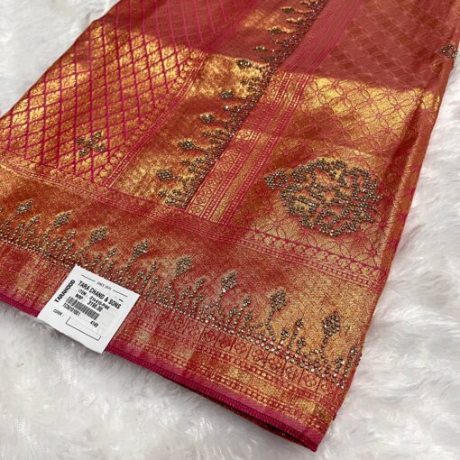 Tarahood Woven Design Beads and Stones Pure Silk Kanjeevaram Saree - Image 9