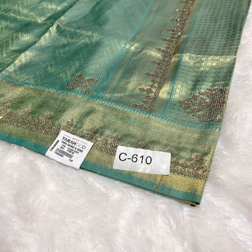 Tarahood Woven Design Beads and Stones Pure Silk Kanjeevaram Saree - Image 2