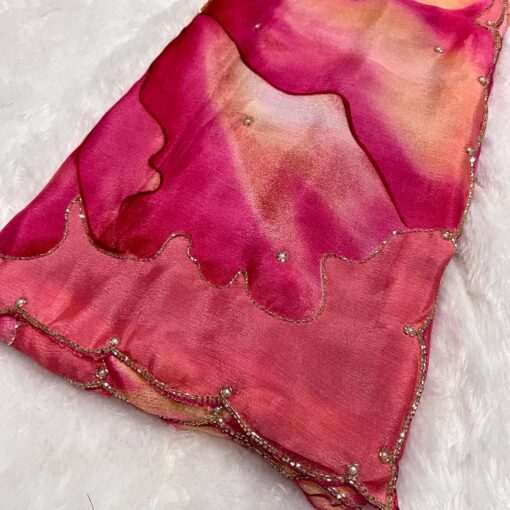 Tarahood Chinon Floral Print Saree With Hand Work - Image 9