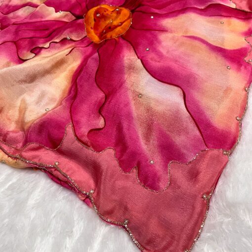 Tarahood Chinon Floral Print Saree With Hand Work - Image 8