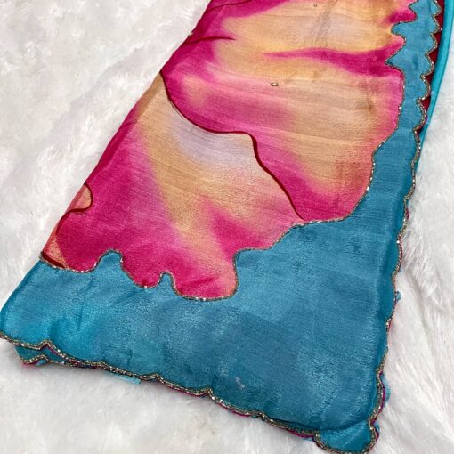 Tarahood Chinon Floral Print Saree With Hand Work - Image 7