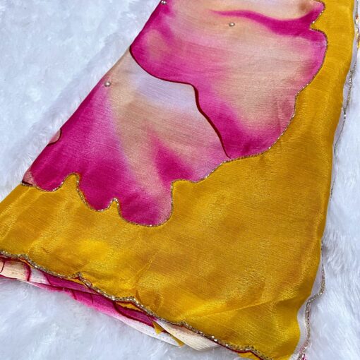 Tarahood Chinon Floral Print Saree With Hand Work - Image 5