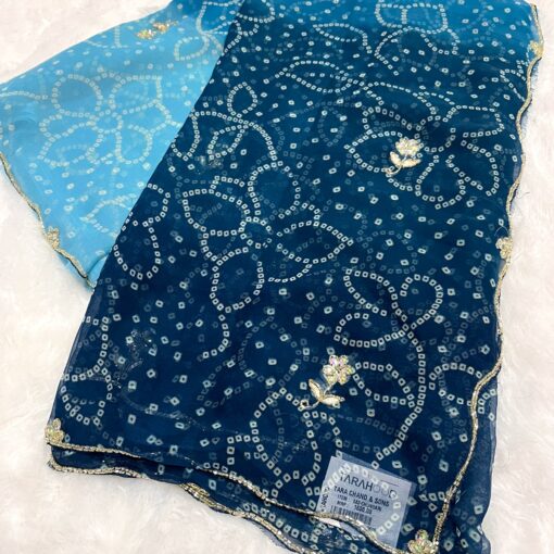 Tarahood Designer Chiffon Hand work and Party wear Saree - Image 9