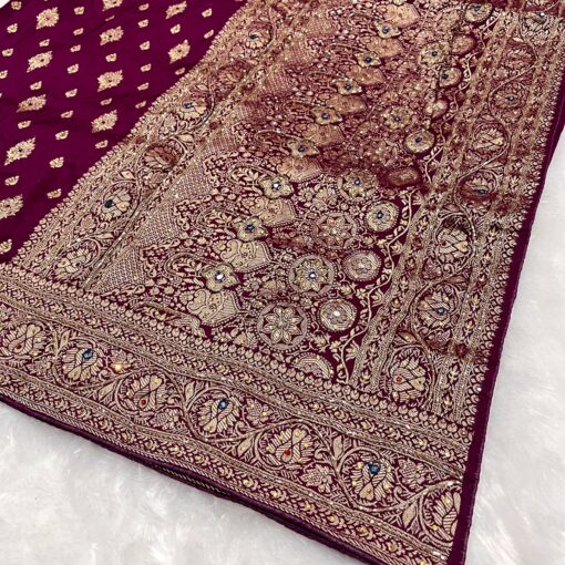 Tarahood Women Design cutdana and Stone  Silk Saree - Image 4