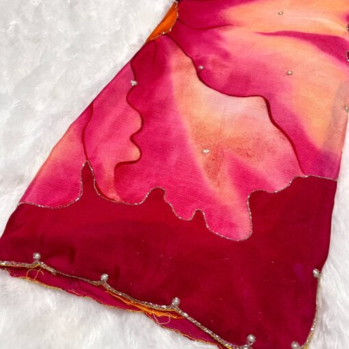 Tarahood Chinon Floral Print Saree With Hand Work - Image 11
