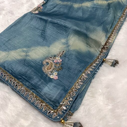 Tarahood designer hand work and party wear tissue crush saree - Image 17