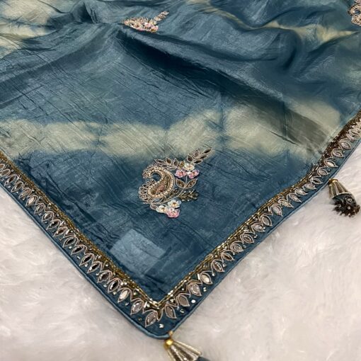 Tarahood designer hand work and party wear tissue crush saree - Image 16