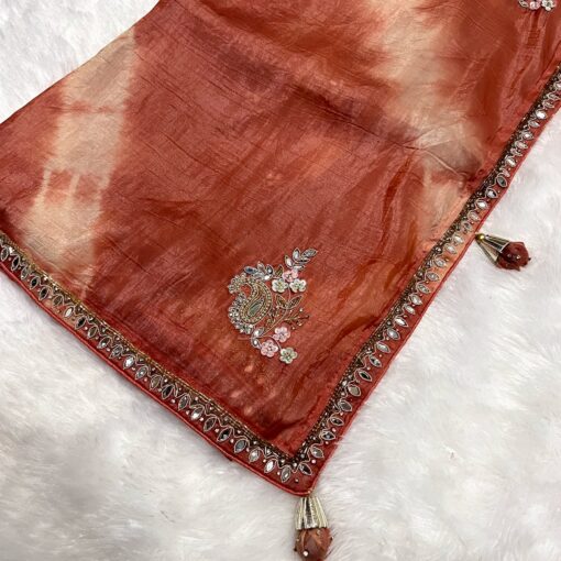 Tarahood designer hand work and party wear tissue crush saree - Image 13