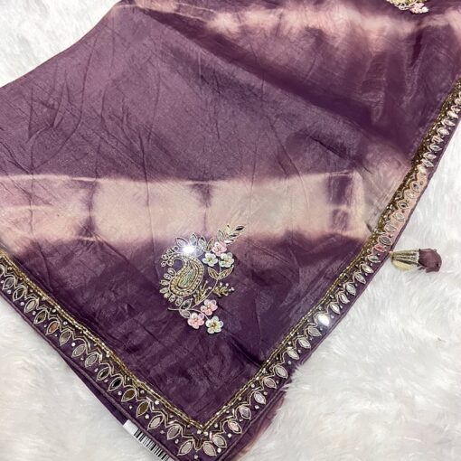Tarahood designer hand work and party wear tissue crush saree - Image 2