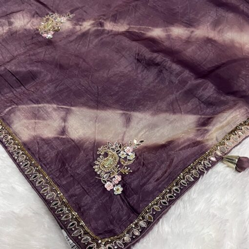 Tarahood designer hand work and party wear tissue crush saree - Image 3