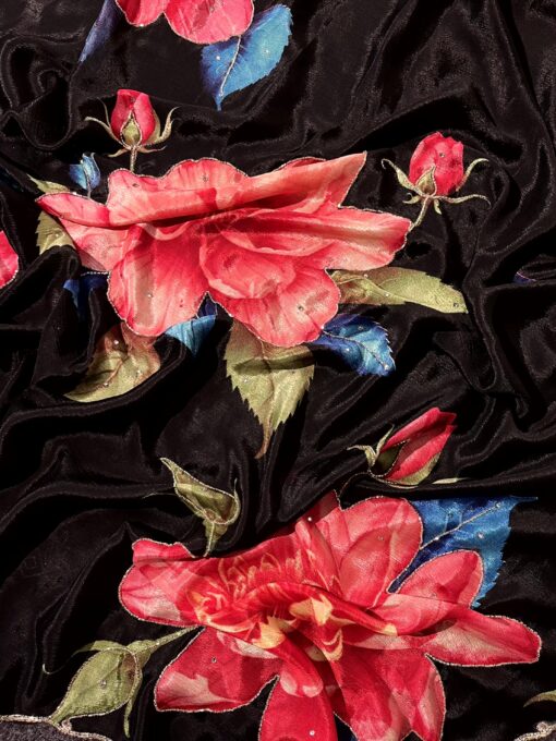 Tarahood Chinon Floral Print Saree With Hand Work