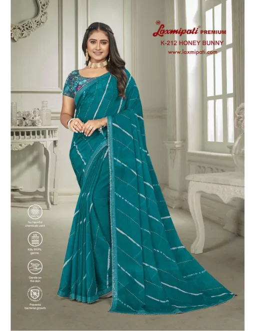 Laxmipati Honey Bunny K-212 Blue Sparkle Chiffon Saree