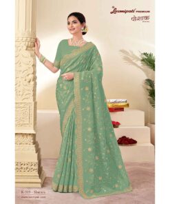 Laxmipati POSHAK K-319 Silk With Smoke Pista Green Saree